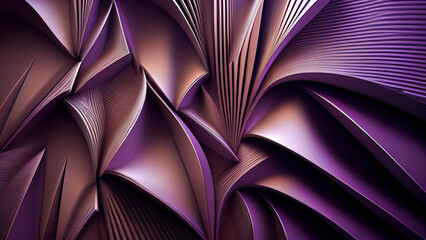 abstract metallic background with waves and lines in purple color. Generative Ai