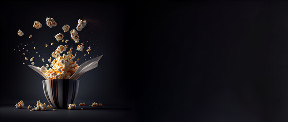 popcorn, flying popcorn realistic 3D, product showcase for food photography generative ai