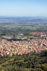 Fototapeta premium Small Town in the Countryside, Guspini, Sardinia, Italy. Sunny Fall Season Day.
