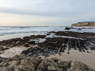 half moon bay pacific ocean view, northern california coastside, rocky shore landscape