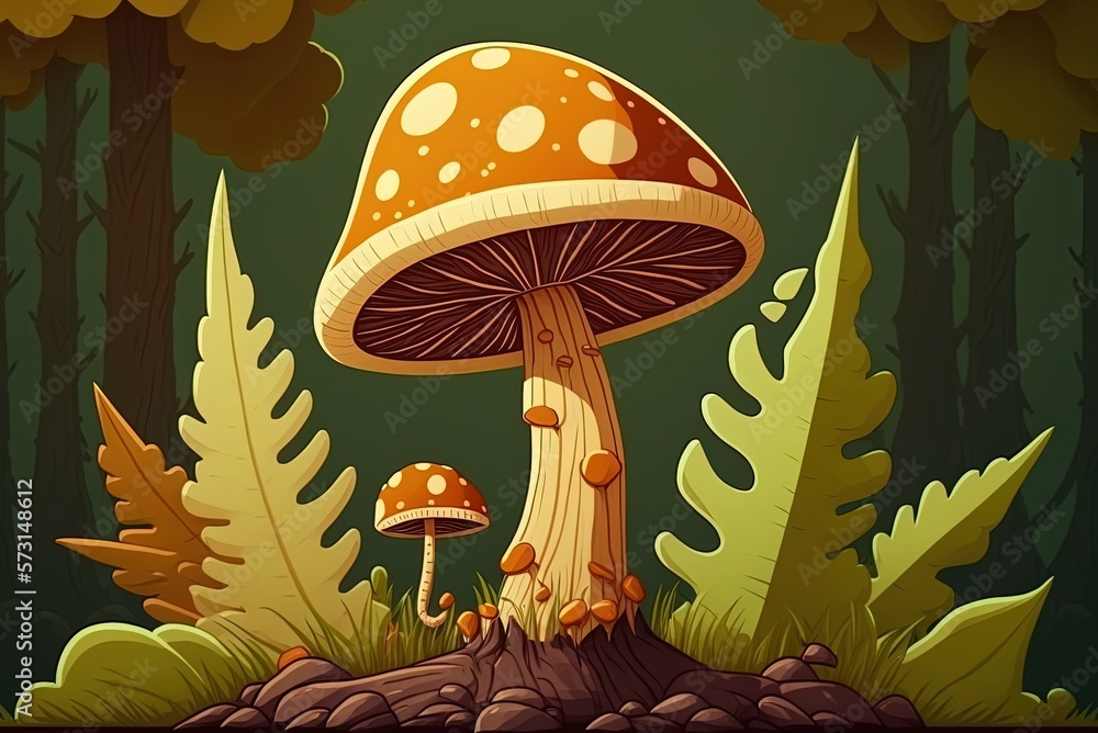 Poster wild mushroom growing vertically on a tree Generative AI
