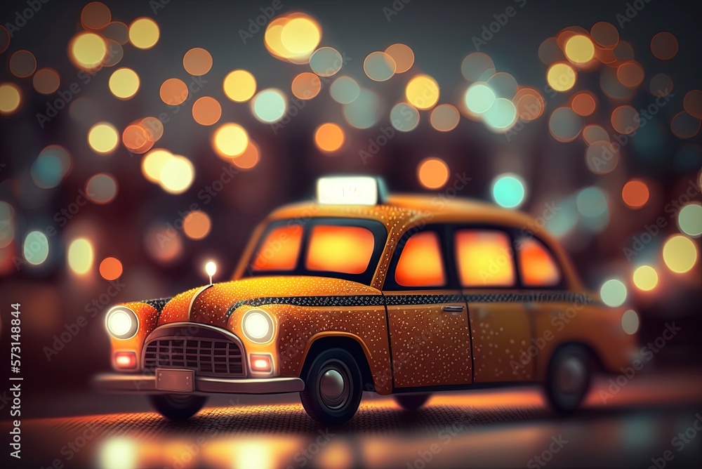 Poster the bokeh lights of a taxi cab generative ai