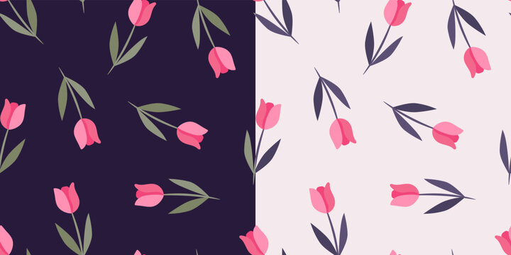 Pattern with tulips on a light and dark background