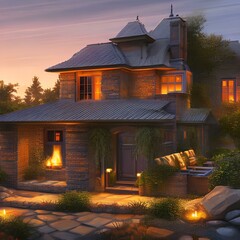 A home with a fireplace and a modern design 3_SwinIRGenerative AI