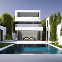 Fototapeta na wymiar A modern home with a sleek design and all white exterior 2_SwinIRGenerative AI
