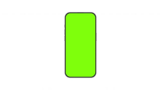 Smartphone Animated Mockup with Green Screen, Isolated on White Background. Animation for Apps or Mobile Web-Site Presentation
