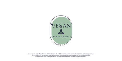 Vegan food logo with creative and unique design icon vector illustration