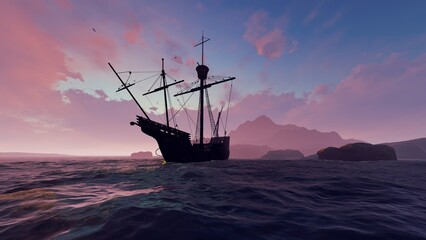 VIntage ship in the ocean © MICHAEL KUK