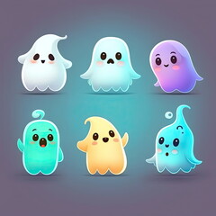 Obraz premium set of cute cartoon ghosts, Made by AI,Artificial intelligence