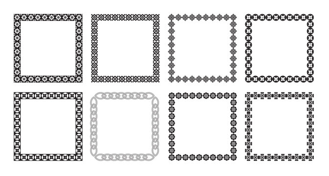 Set of black minimalistic square vector frames. Decorative frame design