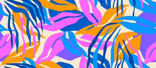  seamless pattern with abstract leaves. - obrazy, fototapety, plakaty