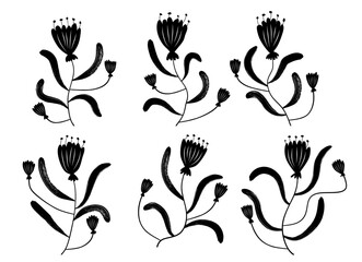 Naklejka premium drawing wild plants on stems with leaves. Brush drawn