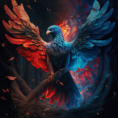 blue and red phoenix