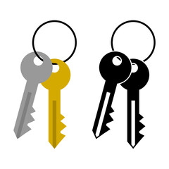 Set keys in ring keychain icon flat vector design