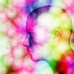 humanoid head and colorful abstract background, Artificial Intelligence concept