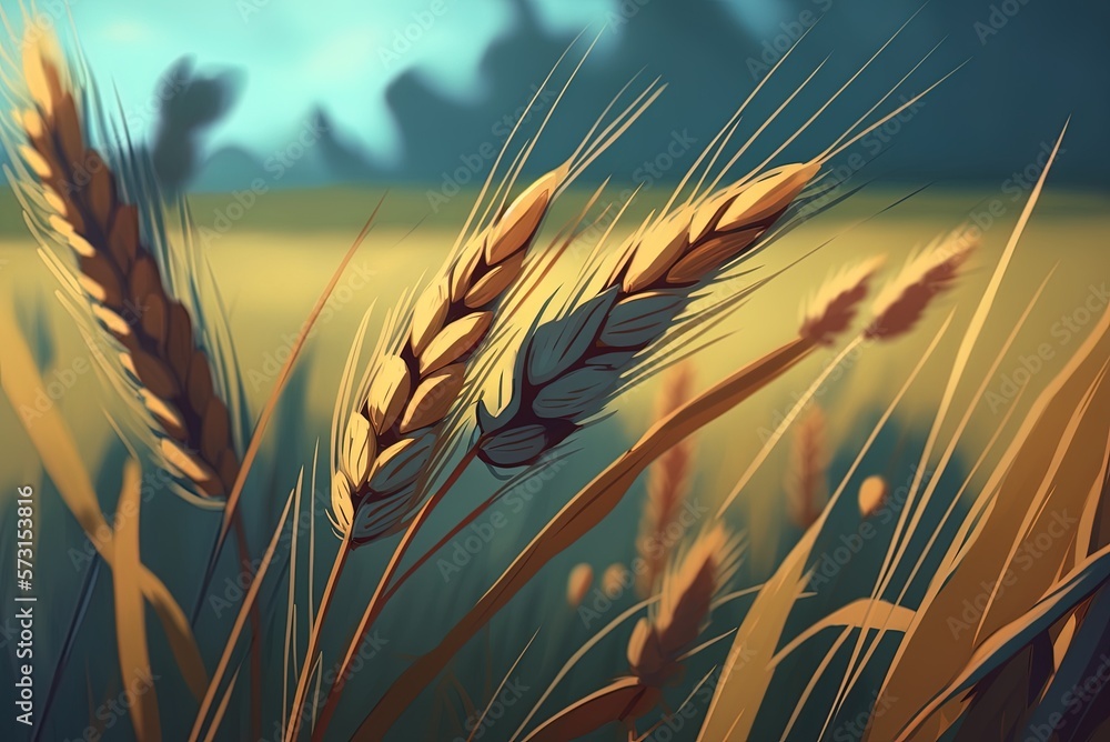 Poster photograph taken with the focus set on a small portion of the wheat in a field Generative AI