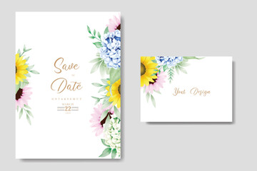 Fototapeta na wymiar Beautiful watercolor Floral Hydrangea wedding invitation Card Template 