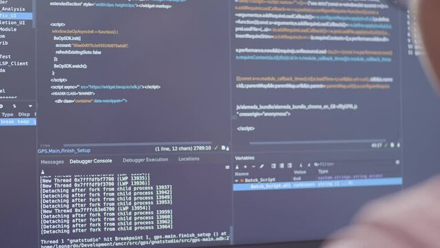 Close Up Of Desktop Computer'S Monitor Showing Script Creating Software Engineer Developing App, Program, Video Game At Home. Terminal With Coding Language 
