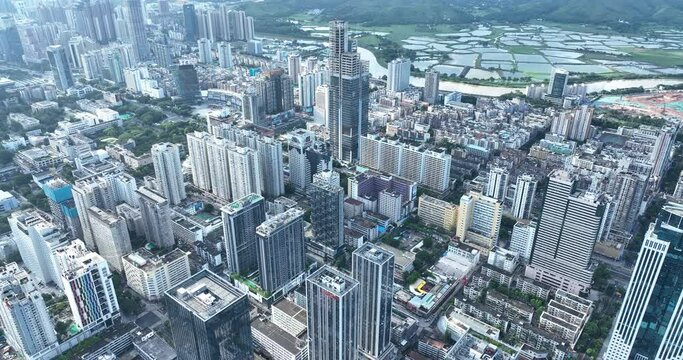 Shenzhen ,China - Circa 2022: Aerial footage of landscape in shenzhen city, China