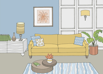 Living room graphic color interior sketch illustration vector 