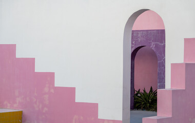 abstract 3D building exterior in pink color