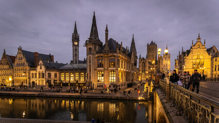 Fototapeta na wymiar Famous architecture and cityscape in Gent, Belgium in January 2023 