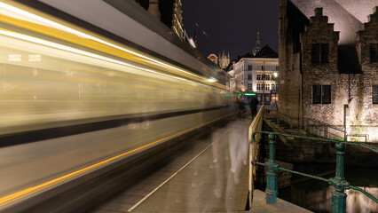 Lightrays of tramway in Gent, Belgium in January 2023