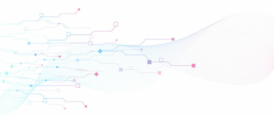 The concept of quantum computer technologies. Futuristic circuit board background vector. Modern technology printed circuit board texture background design. The waves are flowing. Quantum explosion