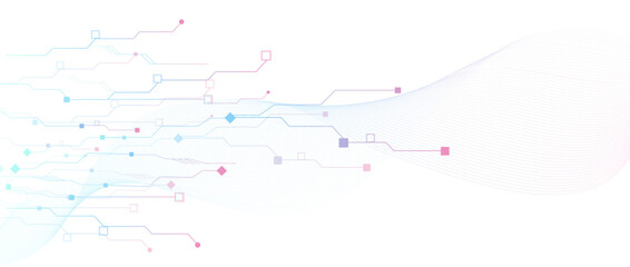 Naklejka premium The concept of quantum computer technologies. Futuristic circuit board background vector. Modern technology printed circuit board texture background design. The waves are flowing. Quantum explosion
