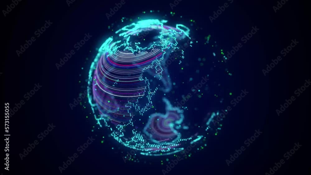 Poster digital planet earth with particles in cyberspace. the flow of scientific data in the global network