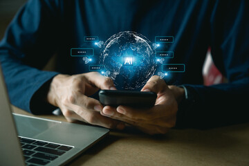 Chatbot Chat with AI, Artificial Intelligence. man using technology smart robot AI , Futuristic...