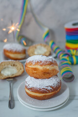sweet home made Krapfen or Berliner doughnuts