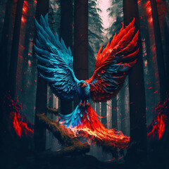 blue and red phoenix