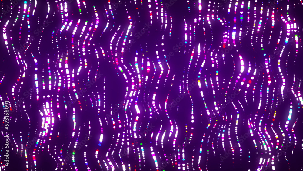 Poster flow of shiny shimmering particles. glowing dynamic halftone sound wave. 3d rendering.