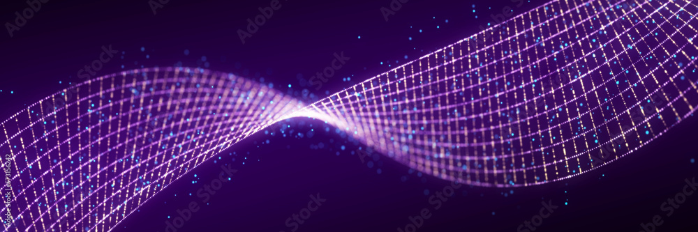 Poster futuristic dynamic swirling digital wave. abstract nanotechnology flow. science background concept. 