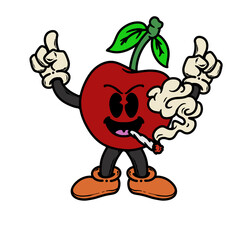 Cute simple fruit cartoon emoticon smoking doodle very expresive