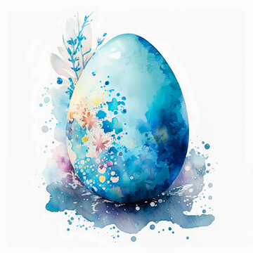 Easter egg decorated with patterns and flowers. Watercolour illustration style.Generative Ai