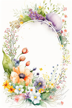 Easter Spring Watercolor Invitation Template Floral Wreath. Holiday greeting card template. Wedding invitation design