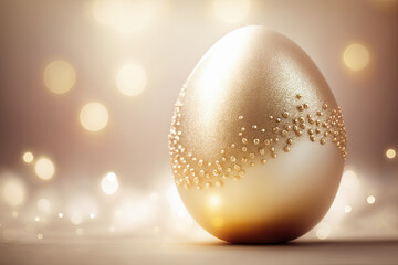Easter golden egg, on a blurry background. Generative AI