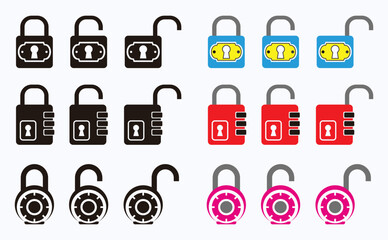 Locks vector set. Locked and unlocked lock. Collection icon of close and open lock. Lock and unlock simbol. Lock web icon set vector
