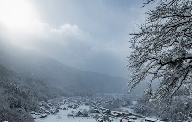 the picture perfect village of Shirakawa in the Gifu Prefecture on a snowy winter day