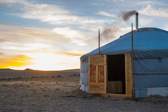Entrance of open yurt, Khongor, Mongolia