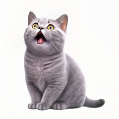 Unexpected Reaction: A Lilac British Cat Expressing Surprise - Cat Opened Mouth with a Surprised Look isolated Background. Generative AI