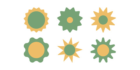 Flat vector hippy boho illustration. Hand drawn retro groovy elements, flowers and blossoms