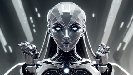 Futuristic humanoid robot with sleek design showcased in a metallic blue and silver color scheme | generative AI