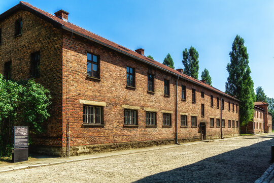 the Auschwitz-Birkenau concentration camp, located in Poland in Central Europe. Barracks that housed prisoners.