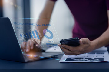 Business people hands working on network and digital finance marketing chart with future technology innovation and digital transformation concept.