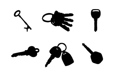 Set of silhouettes of keys vector design