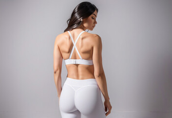 A portrait photo of a yoga pants model, wearing white yoga pants on, white background, Generative AI