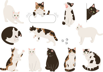 かわいい猫の手描き風イラストセット